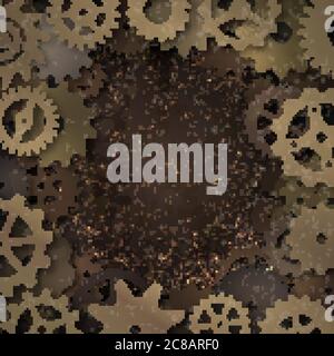 Vector steampunk frame with metallic gears on grunge background. Stock Vector