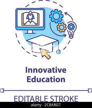 Innovative education concept icon. Innovation in schools and universities. Distance learning environment idea thin line illustration. Vector isolated Stock Vector