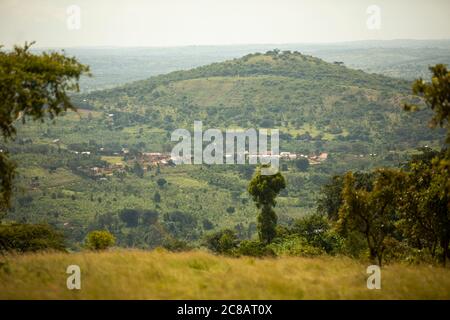 Rolling hills and communities of Lyantonde District, Uganda, East Africa. Stock Photo