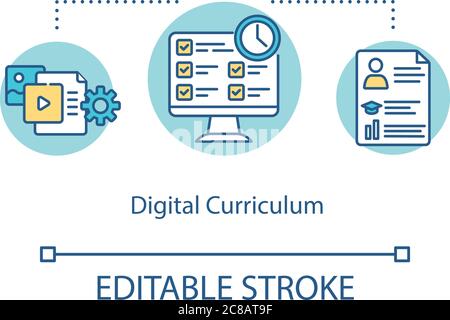 Digital curriculum concept icon. Open educational resources. Distance education. Online teaching software idea thin line illustration. Vector isolated Stock Vector