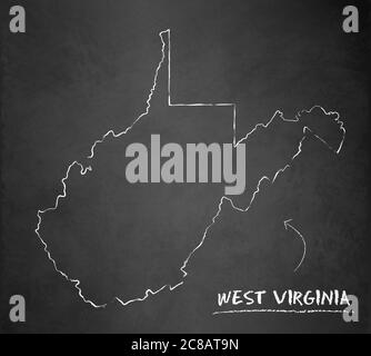 West Virginia dark silhouette map isolated on white background Stock ...