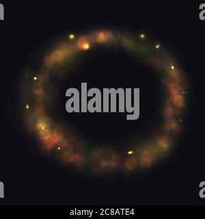 Vector circle frame. Bokeh and glowing effects on black background. Stock Vector