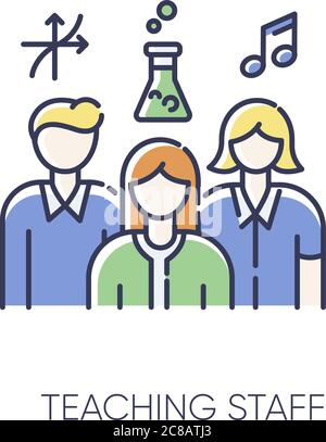 Teaching staff RGB color icon. Educational institution personnel, professional tutors. Mathematics, chemistry and music teachers. Isolated vector illu Stock Vector