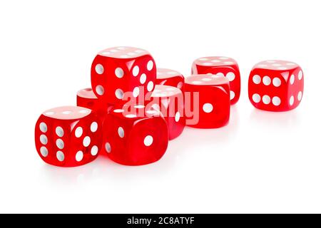 number of red dice isolated on white Stock Photo