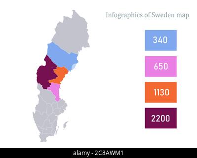 Infographics of Sweden map, individual regions vector Stock Vector