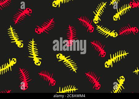 Red and Yellow Countur Lizards Seamless Pattern Stock Vector