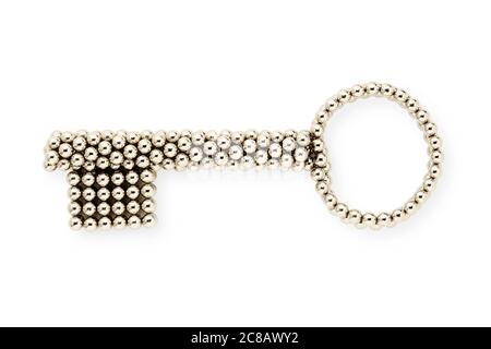 close up of silver key on white isolated Stock Photo