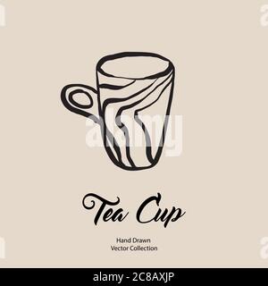 Tea cup hand drawn vector illustration in old style. Vector line illustration of Isolated mug for cafe menu, logo Stock Vector