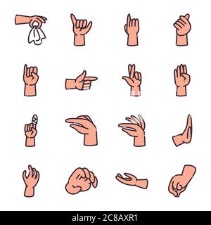 gestures with hands line and fill style icon set design of People arm finger and person theme Vector illustration Stock Vector