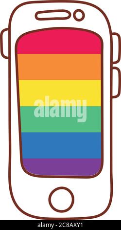 smartphone with stripes gay flag line and fill style icon vector illustration design Stock Vector