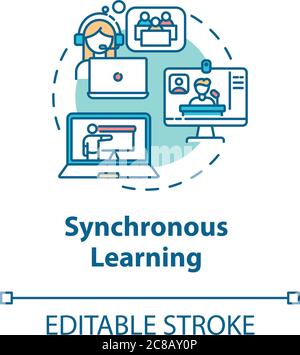 Synchronous learning concept icon. Distance learning. Video conference. Online educational environment idea thin line illustration. Vector isolated ou Stock Vector