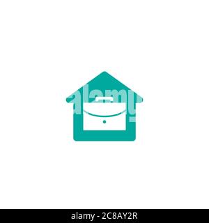 Blue Home office icon. Working at home. House and suitcase inside it. Freelance, online, remote job symbol. Free distance work. Vector illustration is Stock Vector