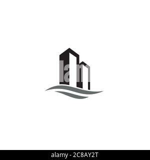 Building and Sea logo / icon design Stock Vector