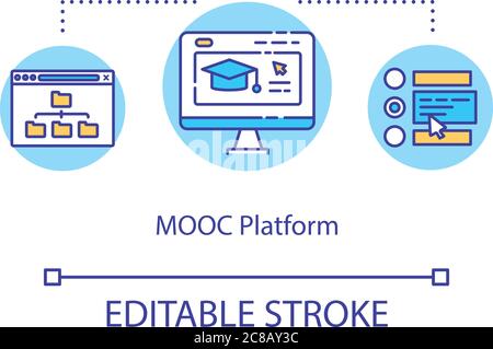 MOOC platform concept icon. Elearning. Distance learning. Open source. Massive open online courses idea thin line illustration. Vector isolated outlin Stock Vector