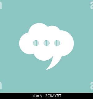 white chat speech bubble with dots isolated on powder blue background. Vector flat icon. Tint, hint, quote, citation. Conclusion, communication, educa Stock Vector