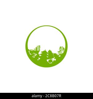 Green forest in circle isolated on white. organic symbol. wood and trees logo. Natural, fresh, eco logo. Wild nature. environment day logo. Earth day Stock Vector