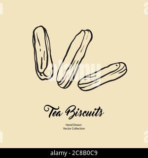 Chocolate eclairs isolated hand drawn vector line illustration old style. Vector tea biscuits, cookies for cooking logo Stock Vector