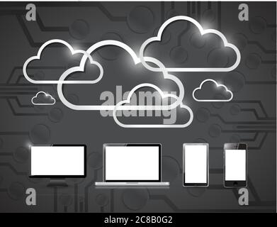 Electronics and clouds computing illustration design over a black background Stock Vector