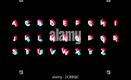 TikTok color isometric alphabet on black background, Vector illustration Stock Vector