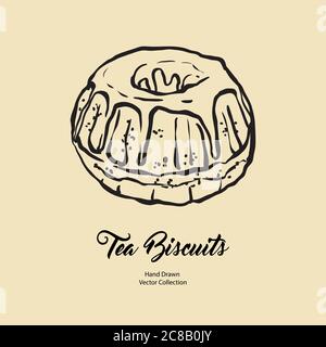 Bundt pound cake gravy isolated hand drawn vector line illustration old style. Vector tea chocolate biscuit pie cooking Stock Vector