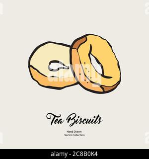 Jam doughnuts isolated hand drawn vector line illustration old style. Vector tea biscuits, cookies for cooking logo Stock Vector