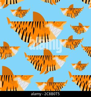 Tiger shark pattern seamless. Sea animal predator background. Vector texture. Baby fabric ornament Stock Vector