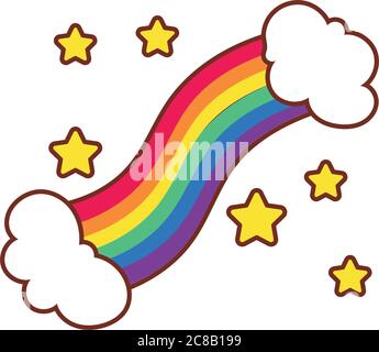 cute rainbow with stars gay flag line and fill style icon vector illustration design Stock Vector