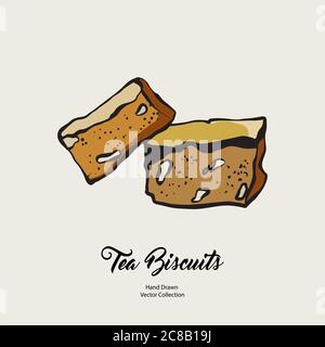 Cake chunks isolated hand drawn vector line illustration in old style. Vector tea chocolate biscuit pie cooking logo Stock Vector