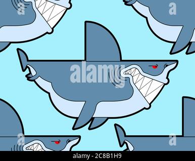 Shark cartoon pattern seamless. Sea animal predator background. Baby fabric ornament Stock Vector