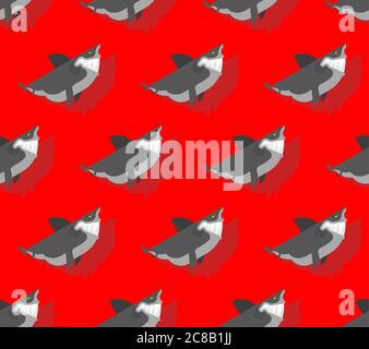 Shark cartoon pattern seamless. Sea animal predator background. Baby fabric ornament Stock Vector