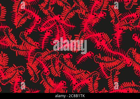 Red and Black Countur Lizards Seamless Pattern Stock Vector