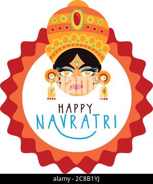 happy navratri celebration with goddess AMBA flat style vector illustration design Stock Vector