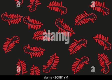 Red Countur Lizards Seamless Pattern Stock Vector
