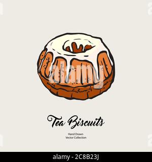 Bundt pound cake gravy isolated hand drawn vector line illustration old style. Vector tea chocolate biscuit pie Stock Vector