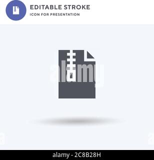 Zip icon vector, filled flat sign, solid pictogram isolated on white, logo illustration. Zip icon for presentation. Stock Vector