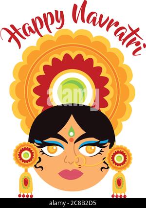 happy navratri celebration with goddess AMBA flat style vector illustration design Stock Vector