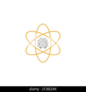 brain inside atom icon. Intellect, phsychology, knowledge simple pictogram isolated on white. flat vector illustration. Creative smart brain tech logo Stock Vector