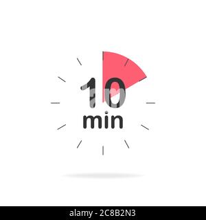 10 minutes timer. Stopwatch symbol in flat style. Isolated vector illustration. Stock Vector