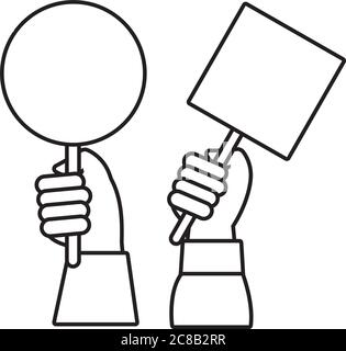 hands humans with protest banners line style icon vector illustration design Stock Vector