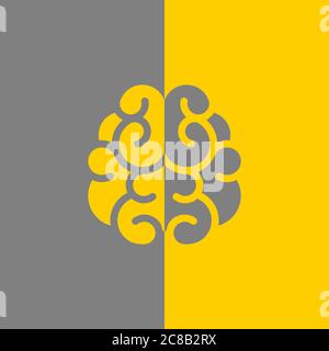 Grey and yellow brain icon. Right and left hemisphere difference. Intellect, phsychology, knowledge simple pictogram isolated on white. flat vector il Stock Vector