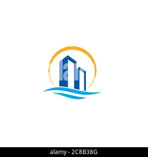 Building and Sea logo / icon design Stock Vector