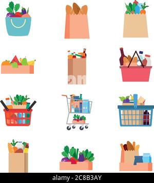 Set of grocery bags icons Stock Vector