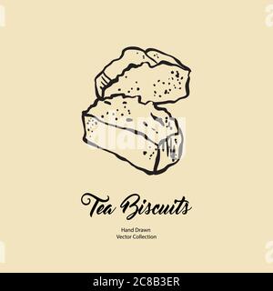 Pound cake chunks isolated hand drawn vector line illustration old style. Vector tea chocolate biscuit pie cooking logo Stock Vector
