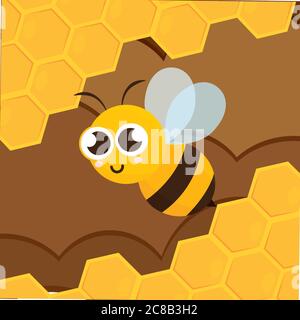 Cute bees on a honeycomb Stock Vector