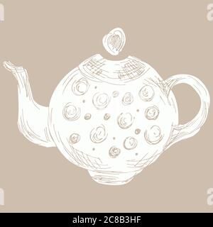 Hand drawn tea kettle illustration in engraving style for menu or cafe.Vector Arab coffee pot. Antique Arabian teapot. Hand drawn outline doodle illus Stock Vector