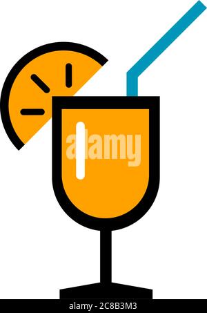 Refreshing summer drink with a straw. Yellow citrus cocktail. Vector isolated illustration in flat style. Stock Vector