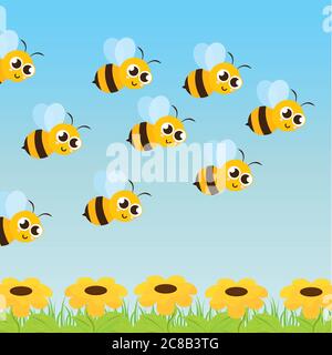 Cute bees cartoon Stock Vector