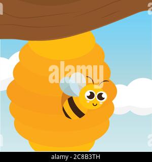 Cute bees on a honeycomb Stock Vector