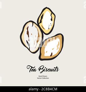 Pie isolated hand drawn vector line illustration in old style. Vector tea biscuits, cookies for cooking logo, packaging Stock Vector