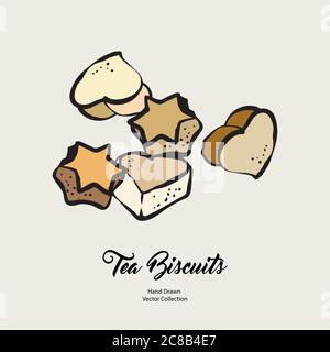 Biscuits stars and hearts isolated hand drawn vector line illustration in old style. Christmas biscuits, cookies Stock Vector